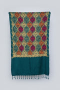 Hand-Embroidered Kashmiri Wool Shawl — Emerald Green Ornate