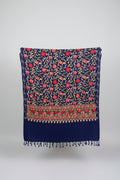 Hand-Embroidered Kashmiri Wool Shawl — Navy Blue Floral