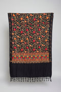 Hand-Embroidered Kashmiri Wool Shawl — Black Floral