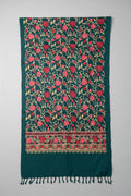 Hand-Embroidered Kashmiri Wool Shawl — Emerald Green Floral